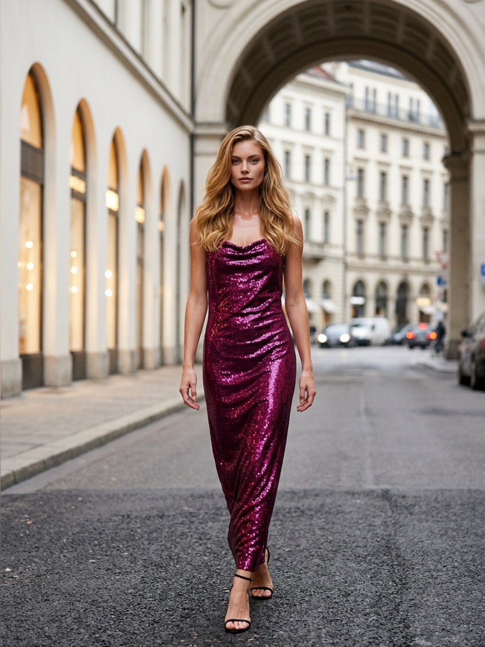 Bebe Magenta Sequin Maxi Dress